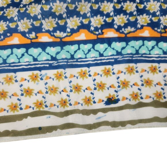 Johnny Was Silk Square Scarf Tasseled Floral Blue Multicolor Boho Bohemian Twee - Picture 6 of 6